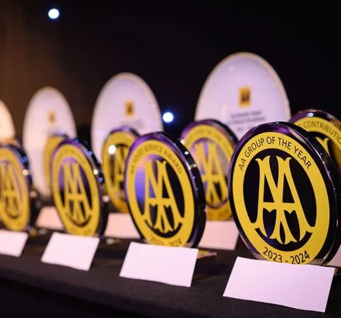 AA Hospitality Awards trophies displayed on a table