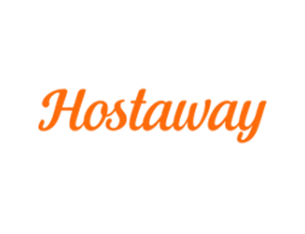 Hostaway logo in bright orange handwritten-style lettering on a black background