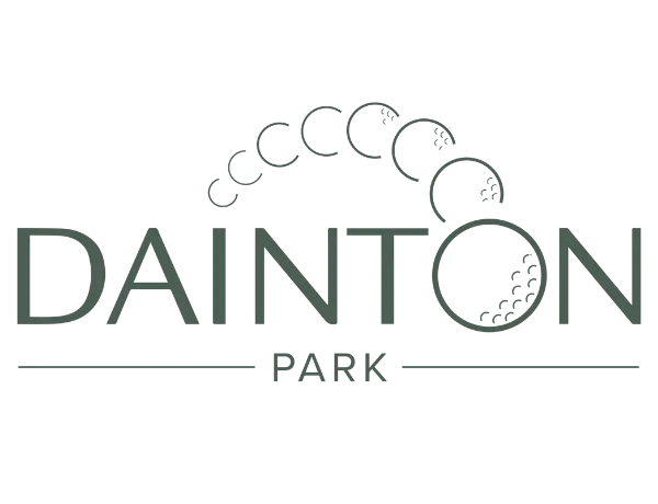 Dainton Park logo with stylized golf ball trajectory over the text
