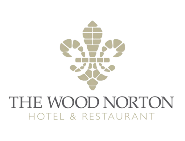 The Wood Norton Hotel & Restaurant logo with a stylized fleur-de-lis symbol
