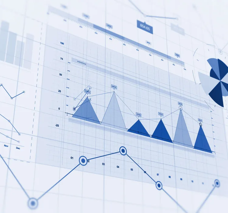 Data analysis graphic with various charts and graphs