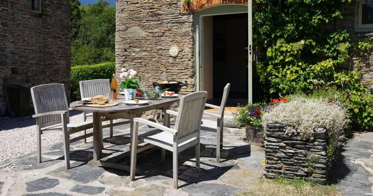 Ducks nest table outside in the garden