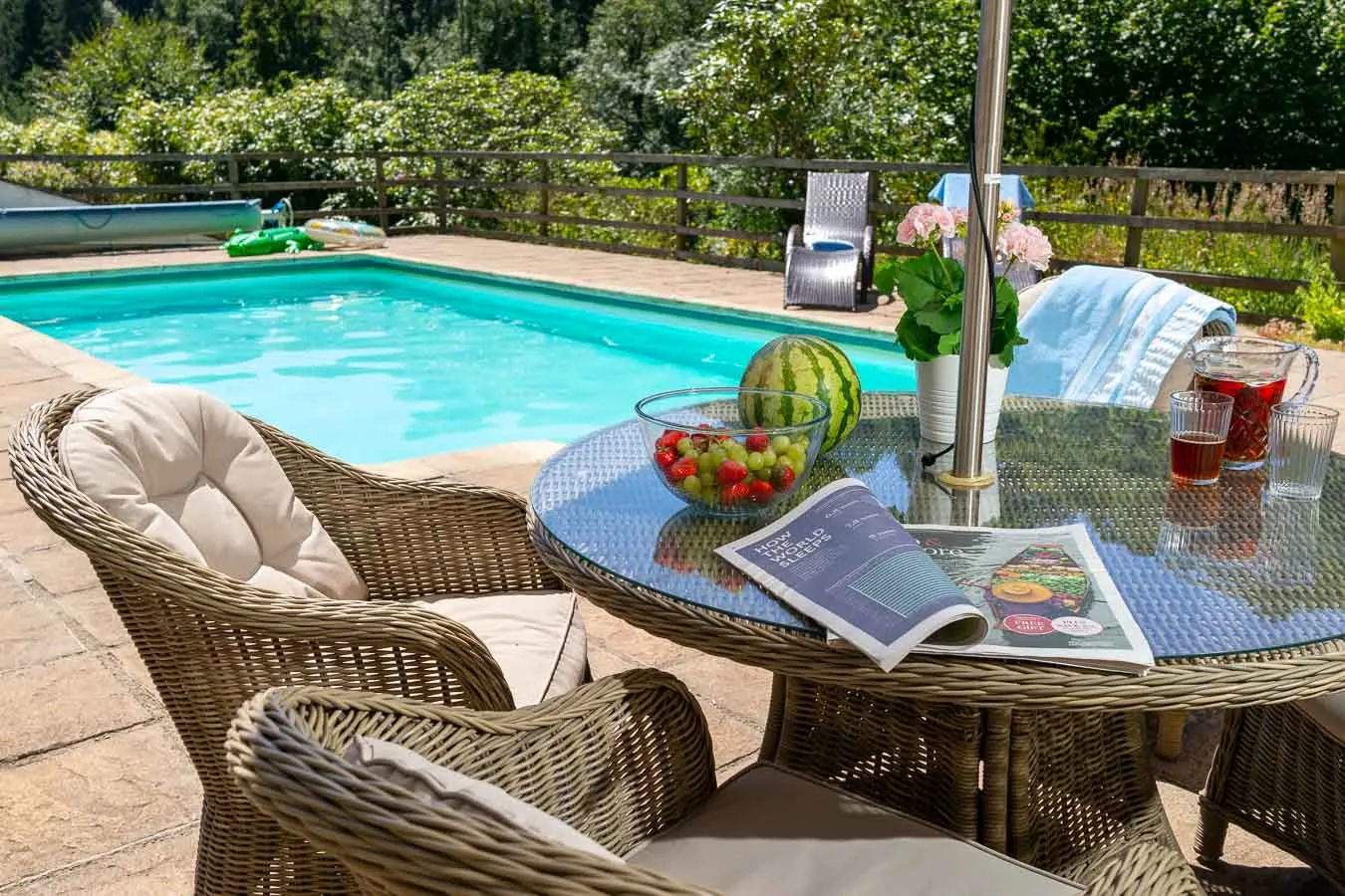 Patio table with view or swimming pool