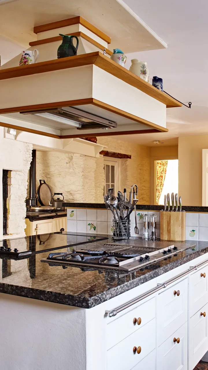 Modern kitchen looking into dining area