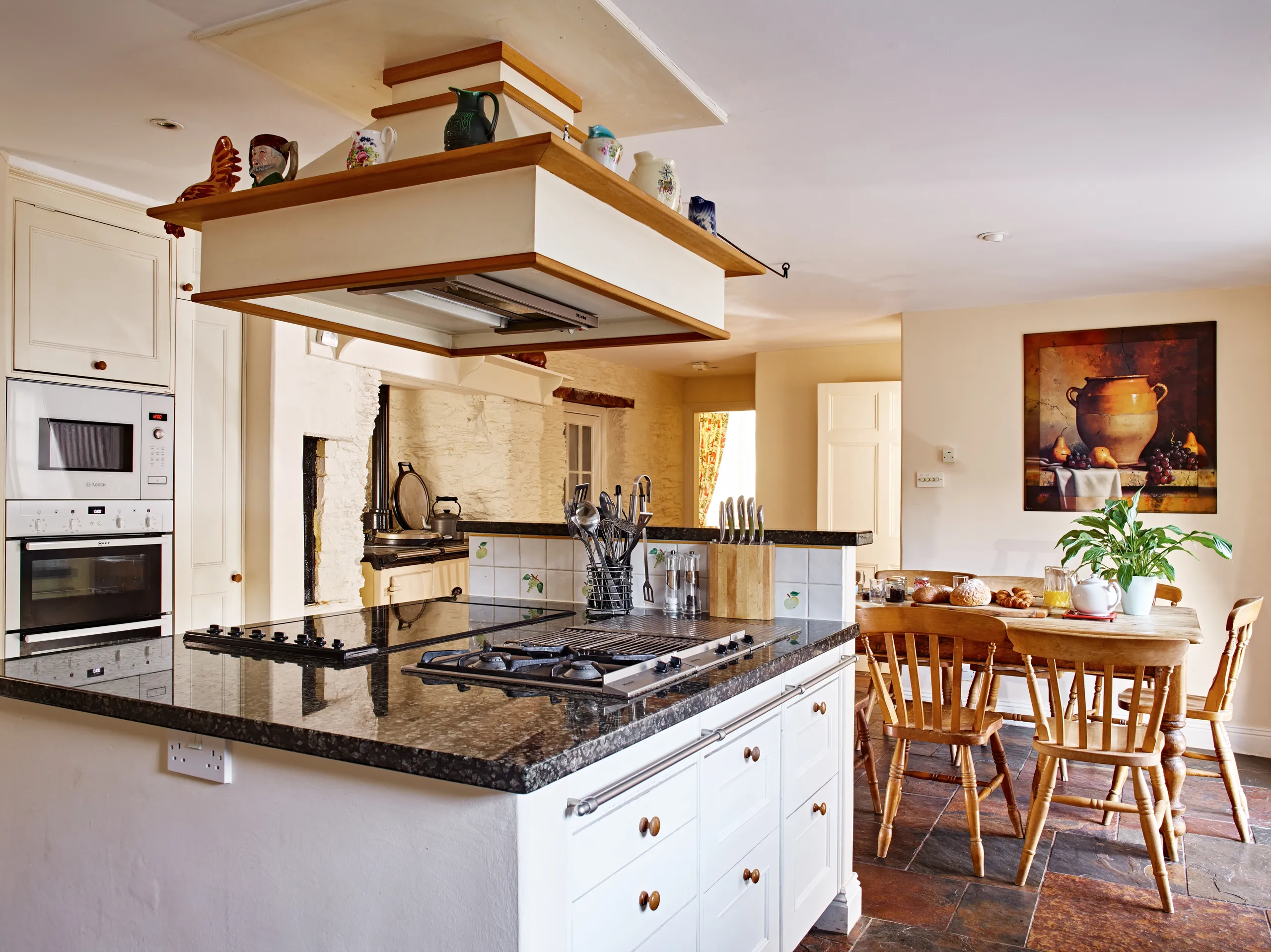 Modern kitchen looking into dining area