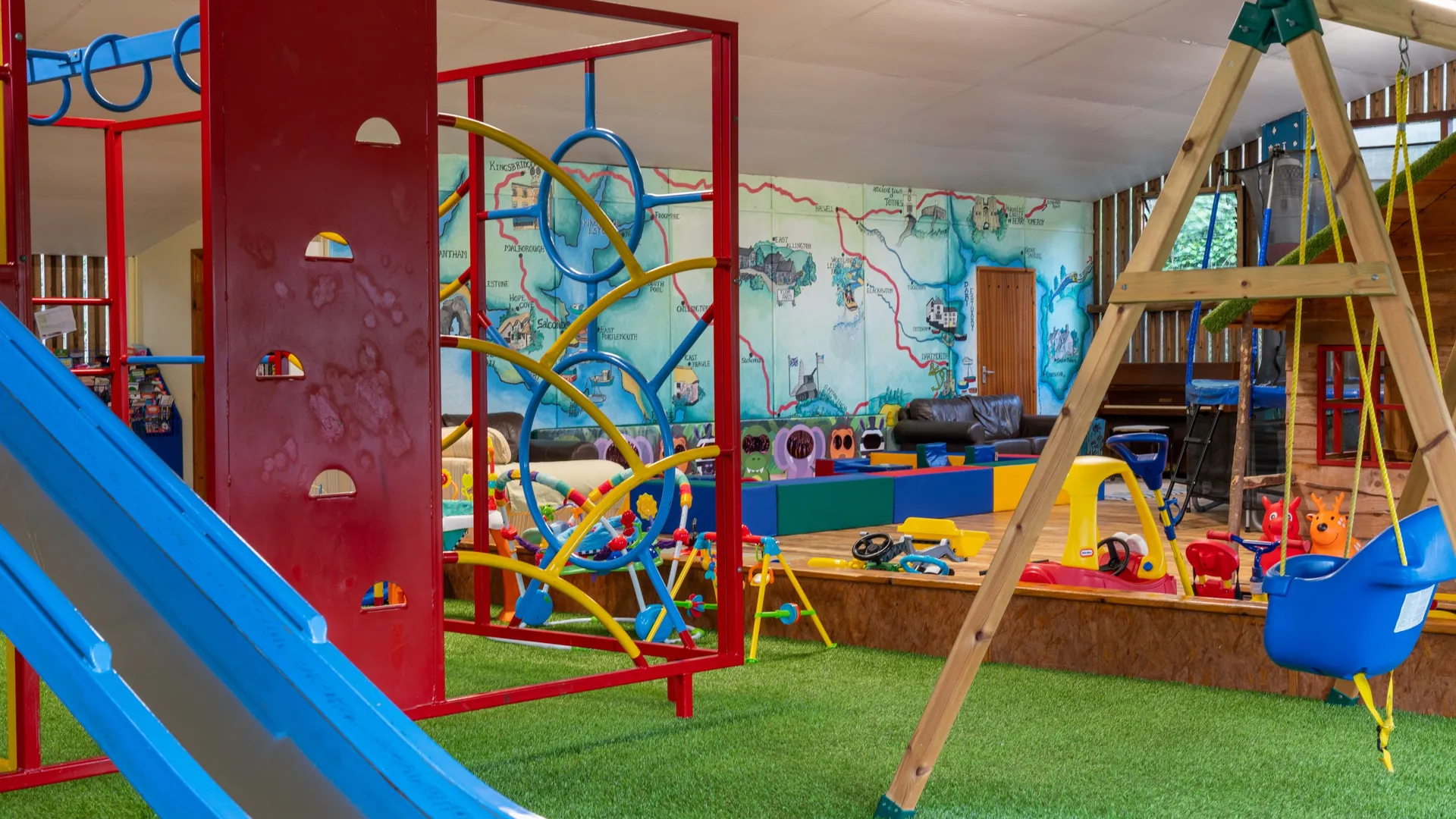 Play barn with climbing frame and babys swing