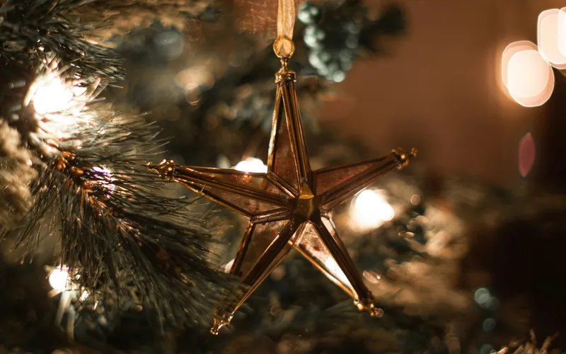 Star hanging on Christmas tree