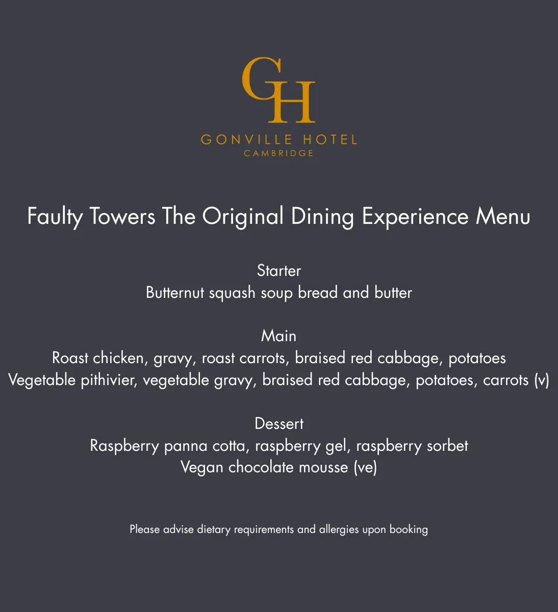 Faulty Towers Menu