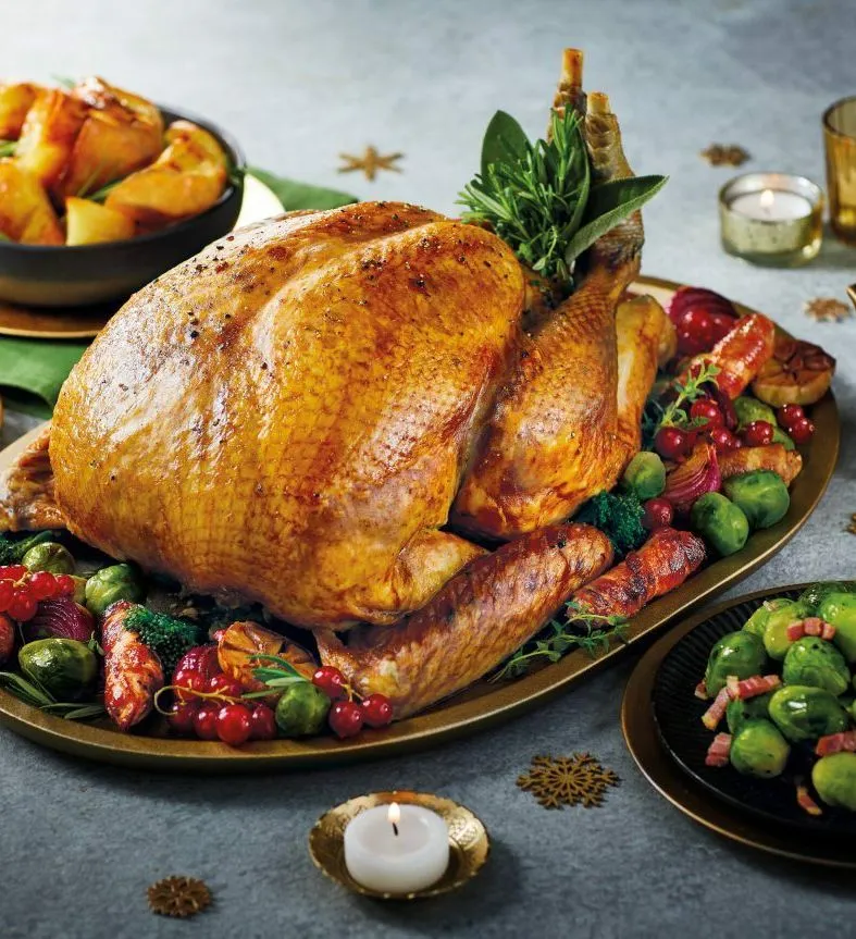 Roast turkey with traditional Christmas dinner sides