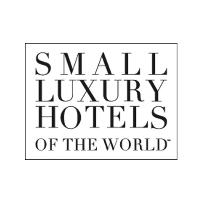 Small Luxury Hotels of the World logo in black serif text within a thin square border on a white background