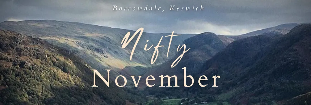 Promotional poster for The Royal Oak Hotel's Nifty November stay offer in Borrowdale, Keswick, set over a scenic Lake District valley landscape.