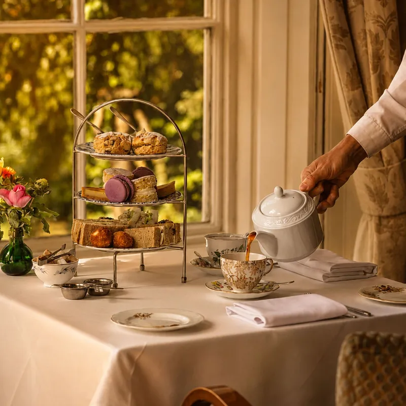 Festive afternoon tea at Washingborough Hall with seasonal treats, fine teas and elegant table service beside a softly lit winter window.